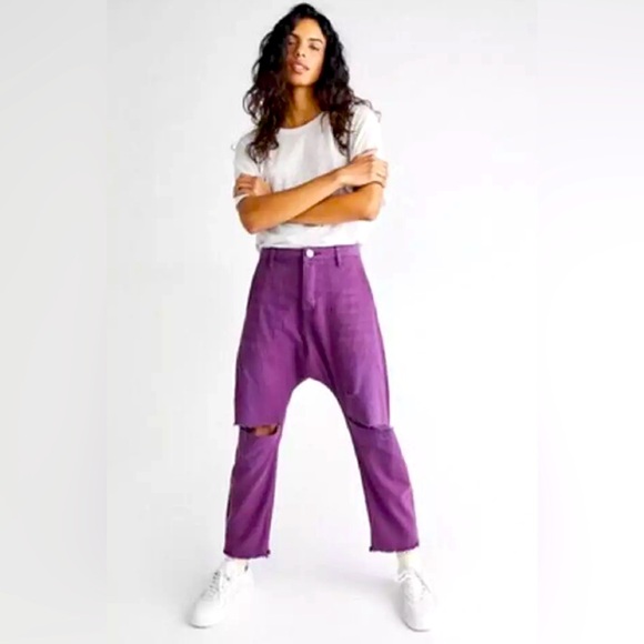 NWT Free People X One Teaspoon Shinners Harem Jeans Disstressed Deep Purple - Picture 4 of 8